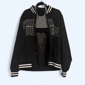 Black Varsity Jacket with White Stripe Trim
